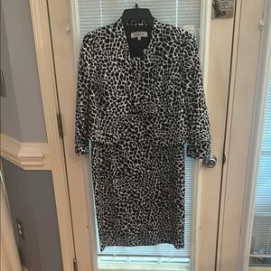 Kasper Black and White Sheath Dress with Notched Collar